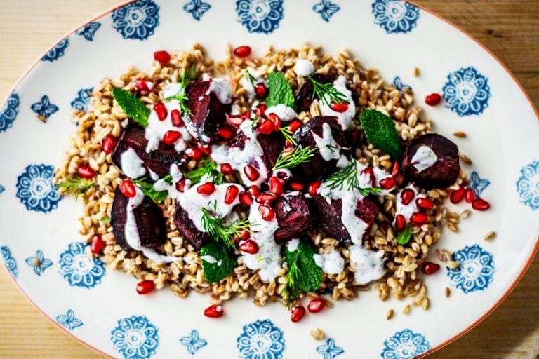A busy family menu: Farro and roasted Beetroot Salad