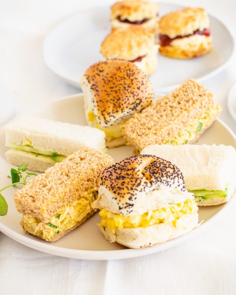English tea sandwiches on white plate