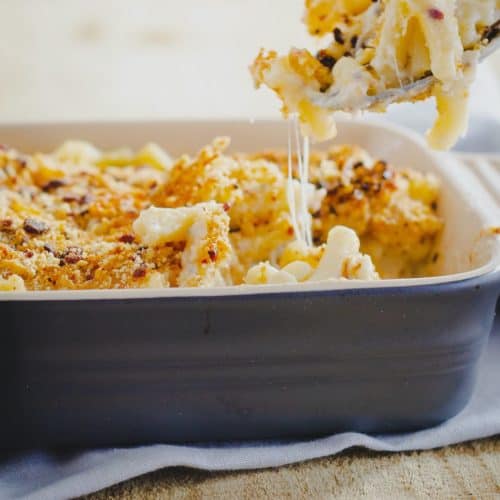 creamy mac and cheese side shot